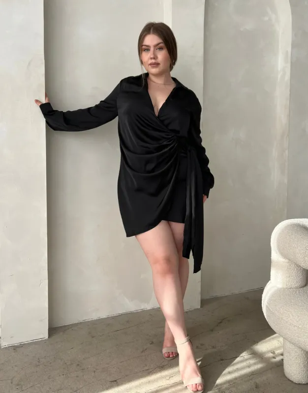 Plus Size Satin Tie Wrap Dress sold by 2020 Ave