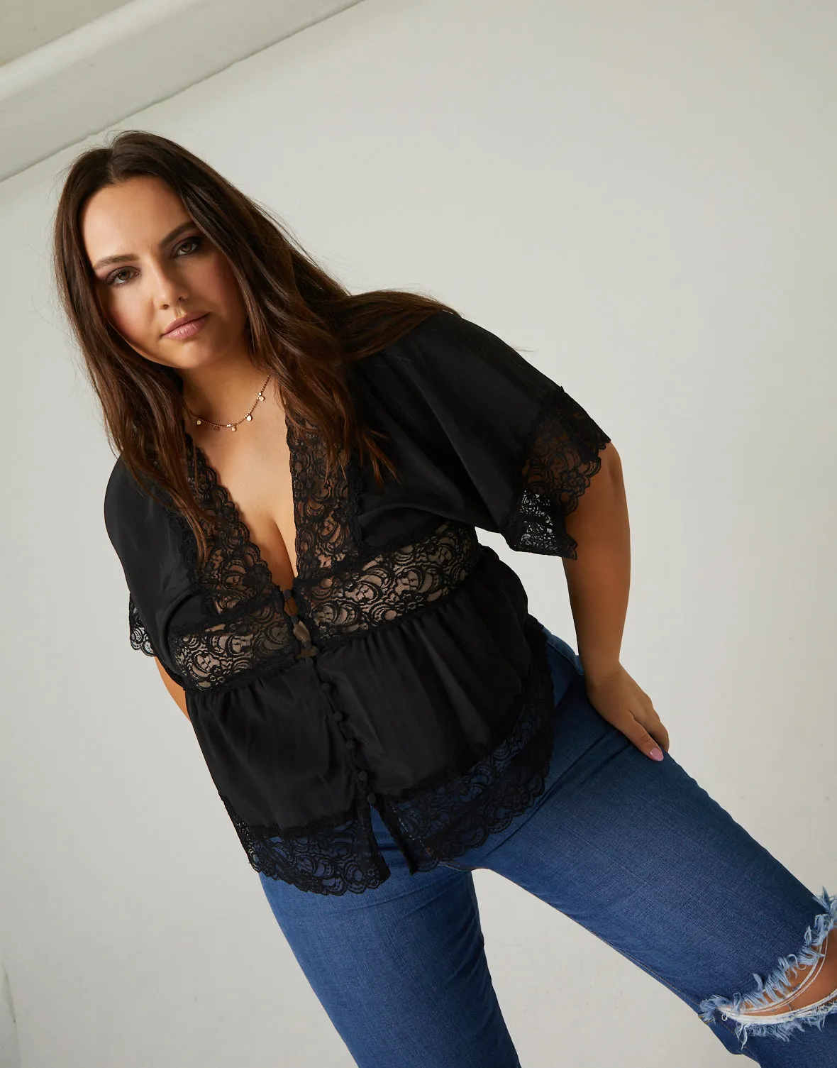 Plus Size Lace Trim Blouse sold by 2020 Ave