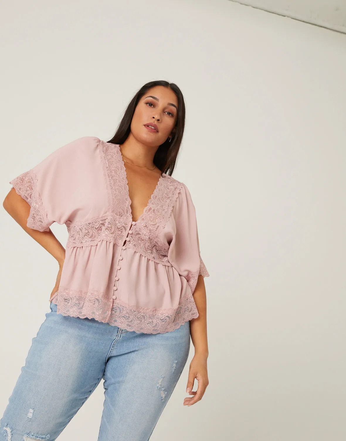 Plus Size Lace Trim Blouse sold by 2020 Ave product image thumbnail 3