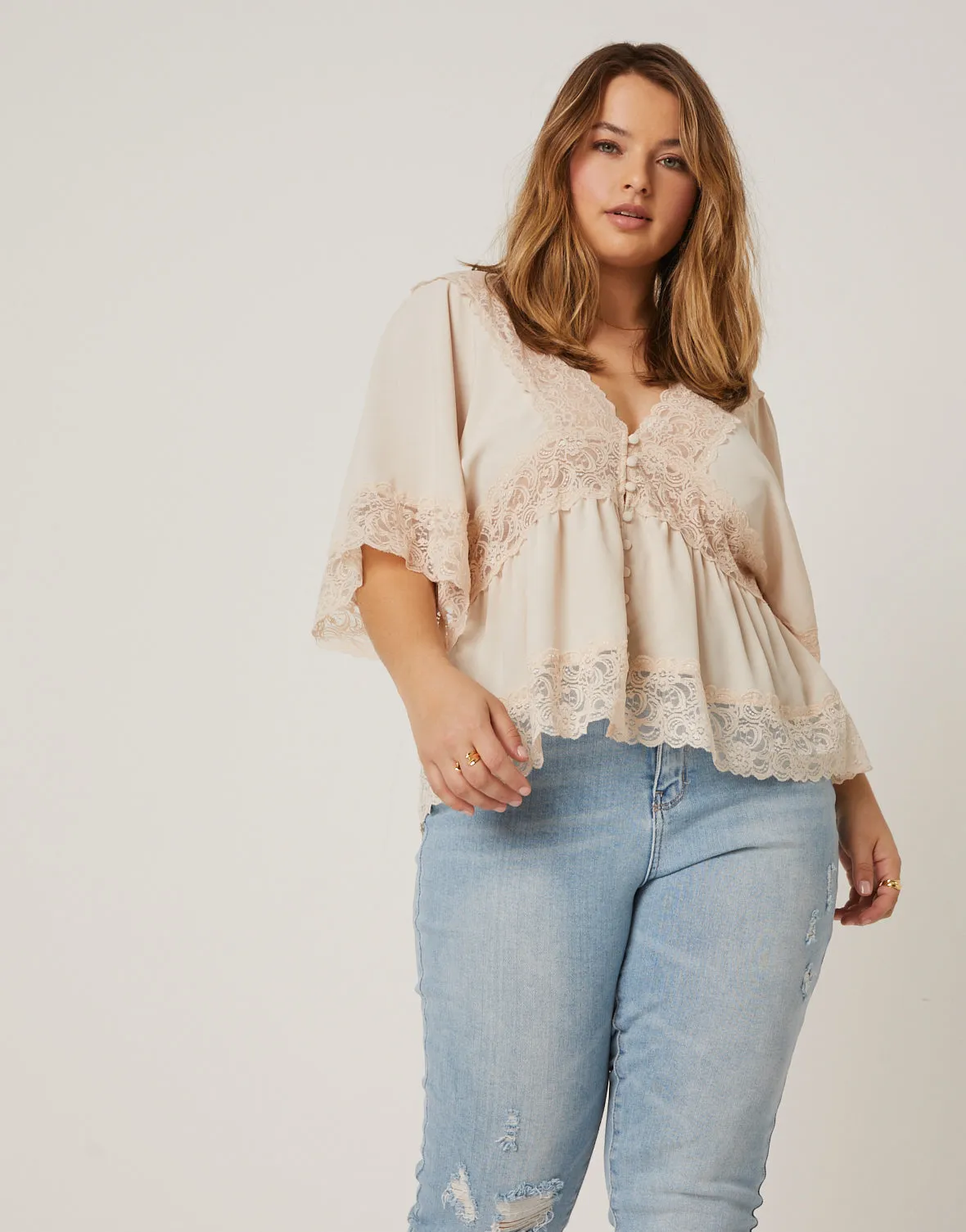 Plus Size Lace Trim Blouse sold by 2020 Ave product image thumbnail 2