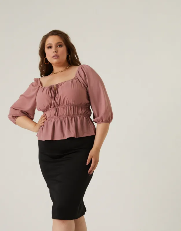 Plus Size Square Neck Gathered Top sold by 2020 Ave