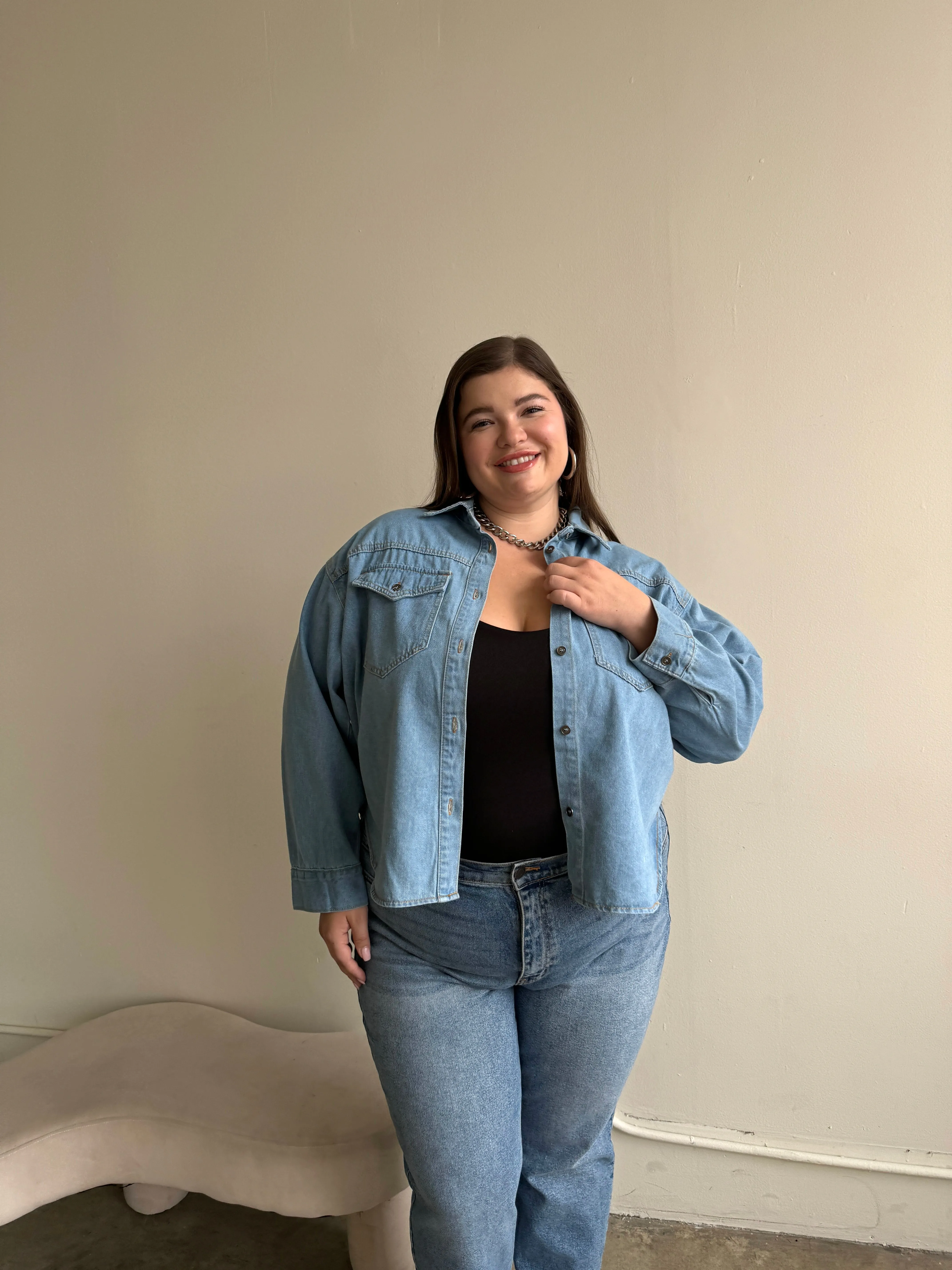 Plus Size Oversized Pocket Classic Denim Shirt sold by 2020 Ave product image thumbnail 2