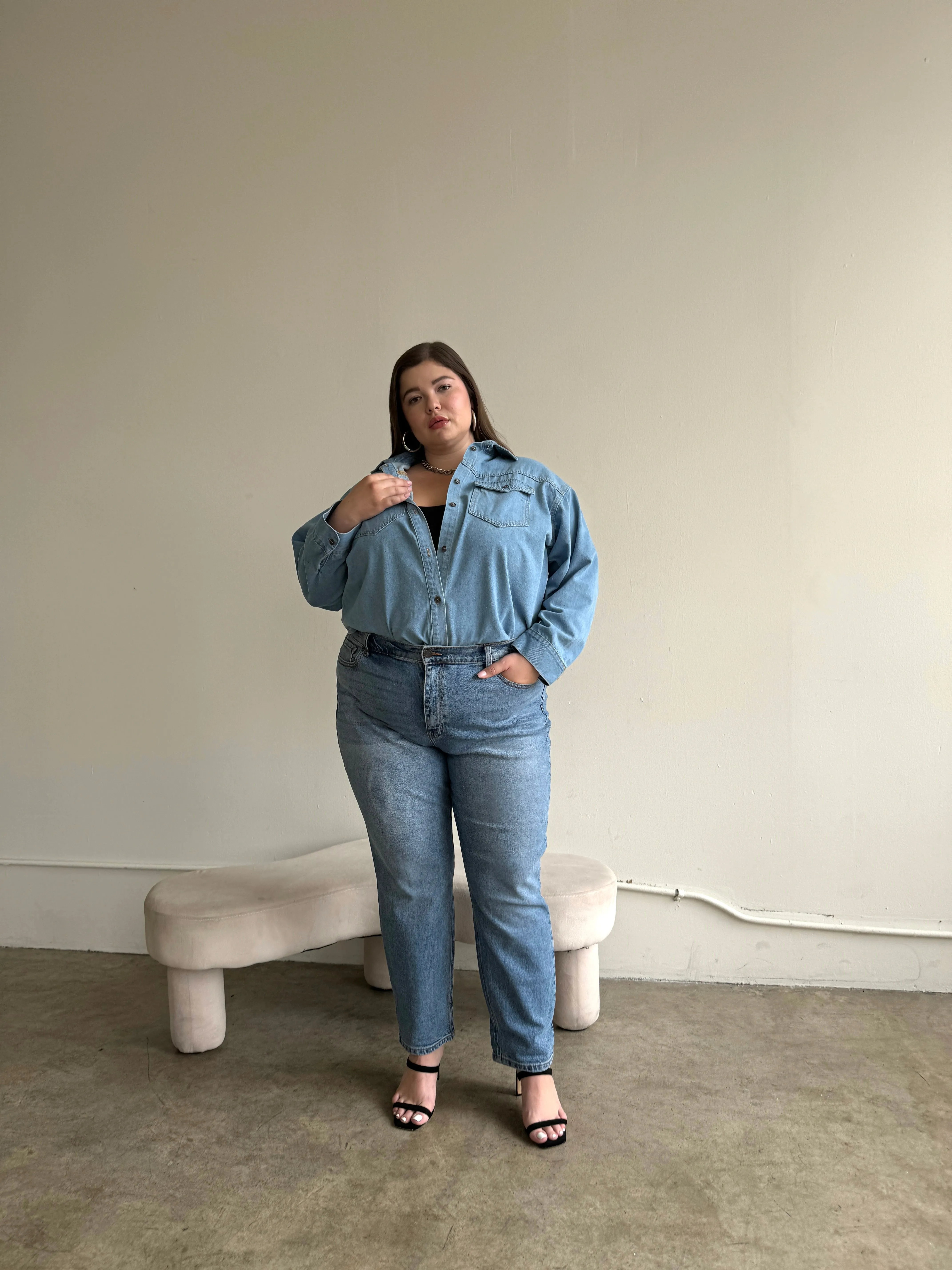 Plus Size Oversized Pocket Classic Denim Shirt sold by 2020 Ave