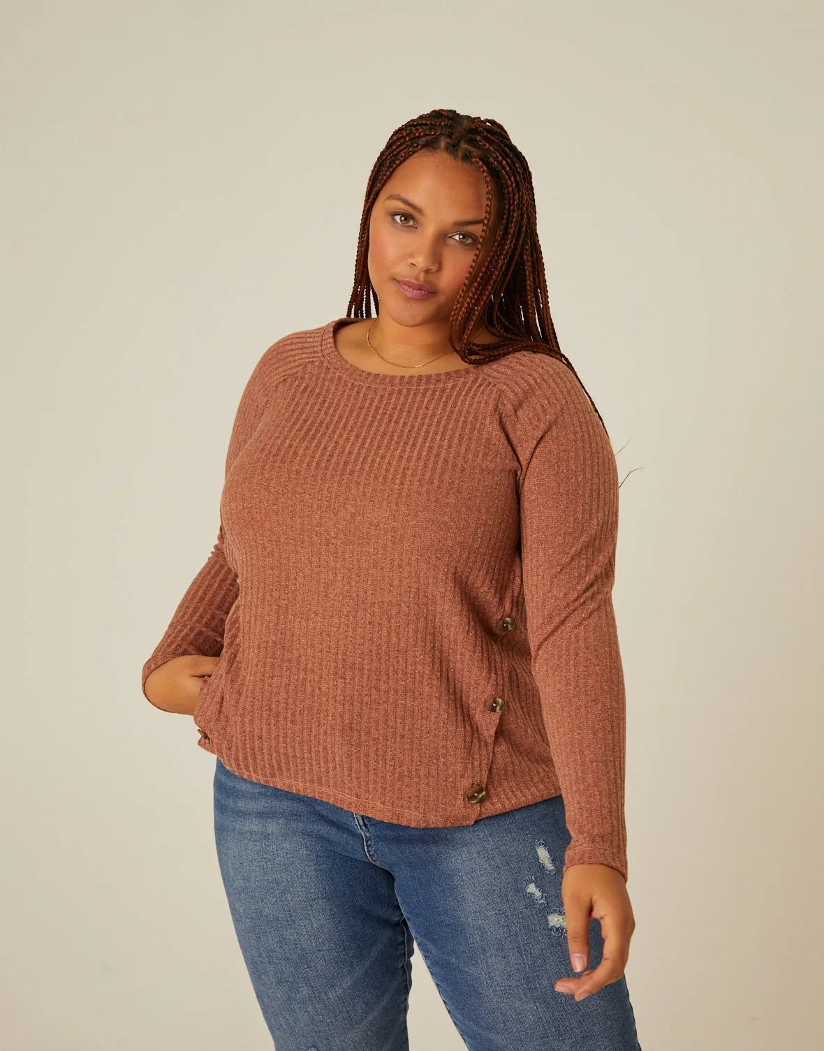 Plus Size Button Detail Ribbed Top sold by 2020 Ave