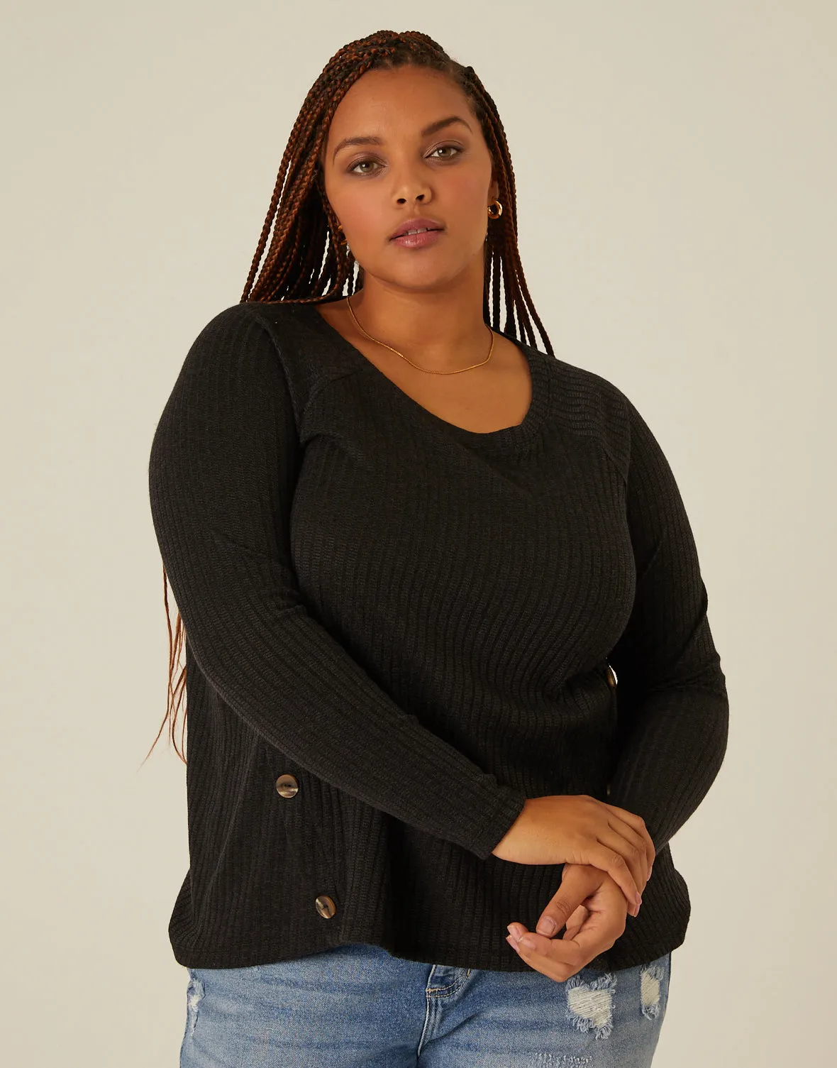Plus Size Button Detail Ribbed Top sold by 2020 Ave product image thumbnail 2