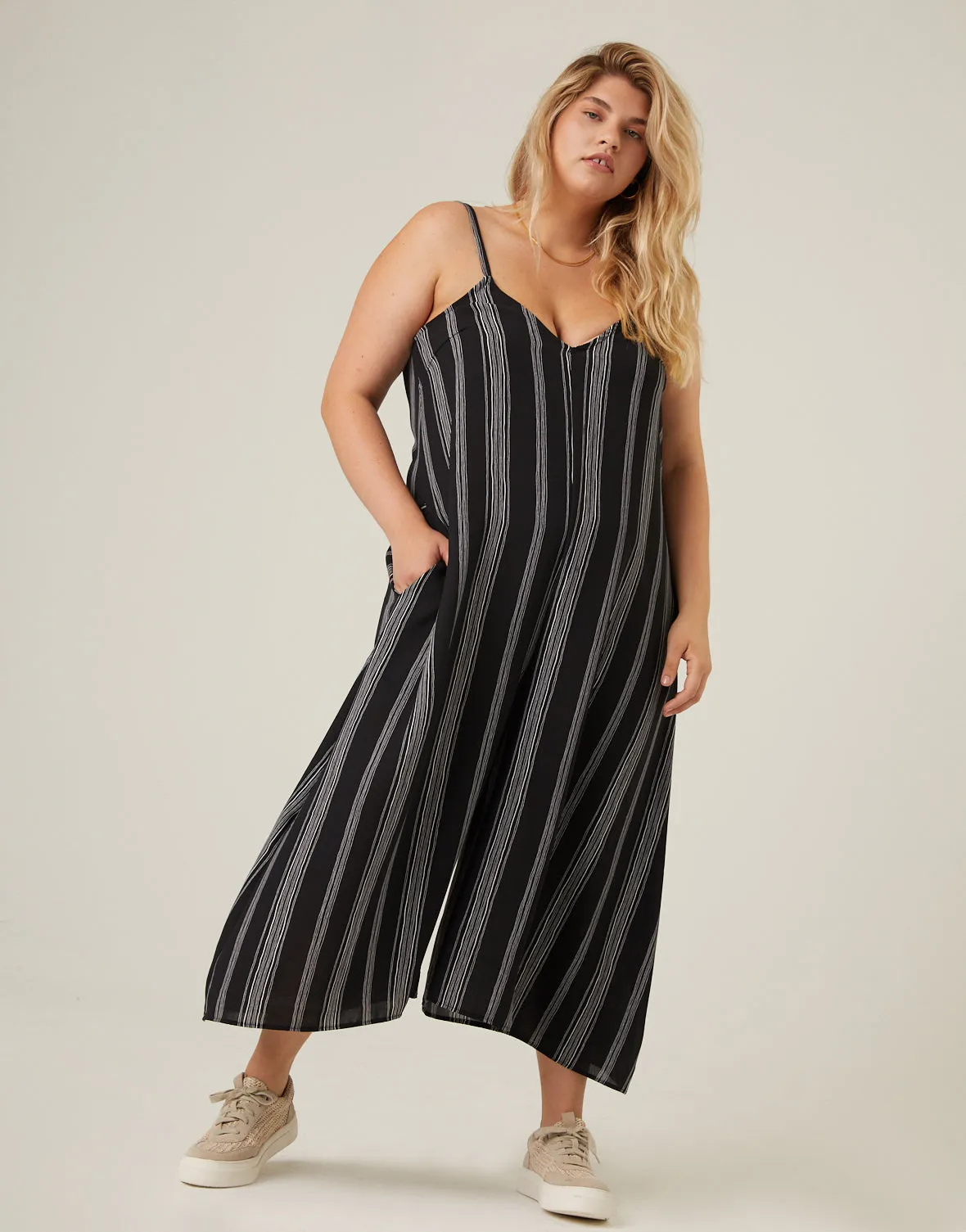 Plus Size Striped Flowy Cropped Jumpsuit sold by 2020 Ave product image thumbnail 2