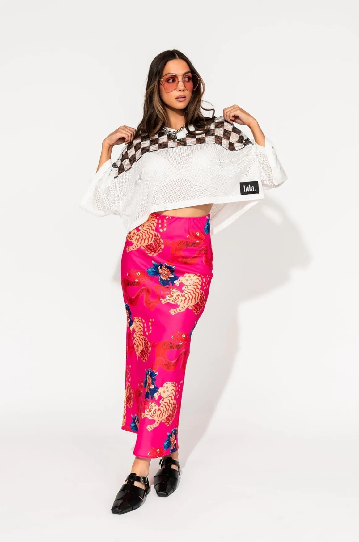 Supernova Bias Satin Skirt in Year of the Dragon sold by Dressed In Lala