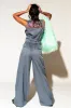 Wide Leg Trousers in Boss B*tch Pinstripe (Grey) sold by Dressed In Lala