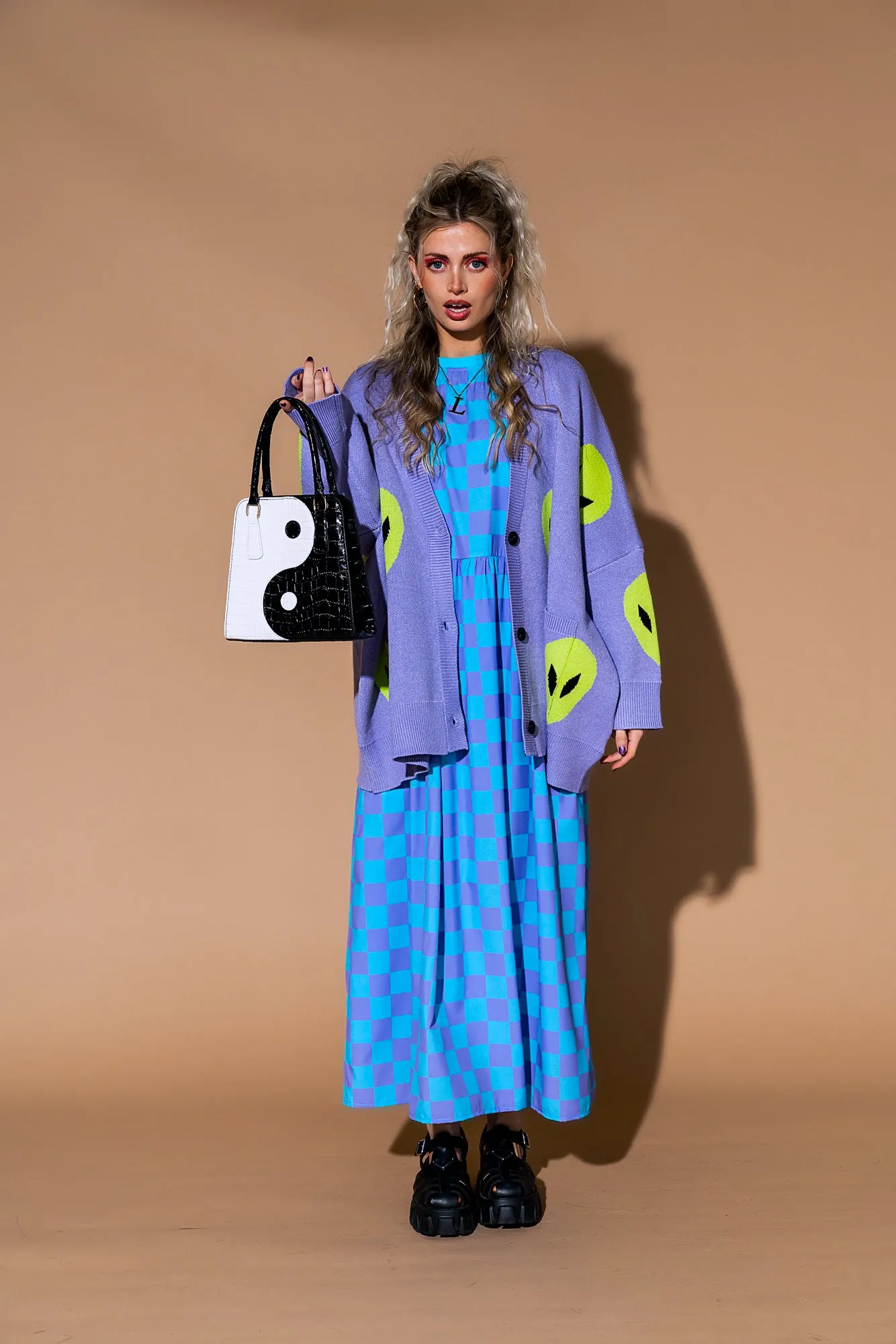 Too Cool For You Oversized Alien Cardigan in Lavender sold by Dressed In Lala product image thumbnail 5