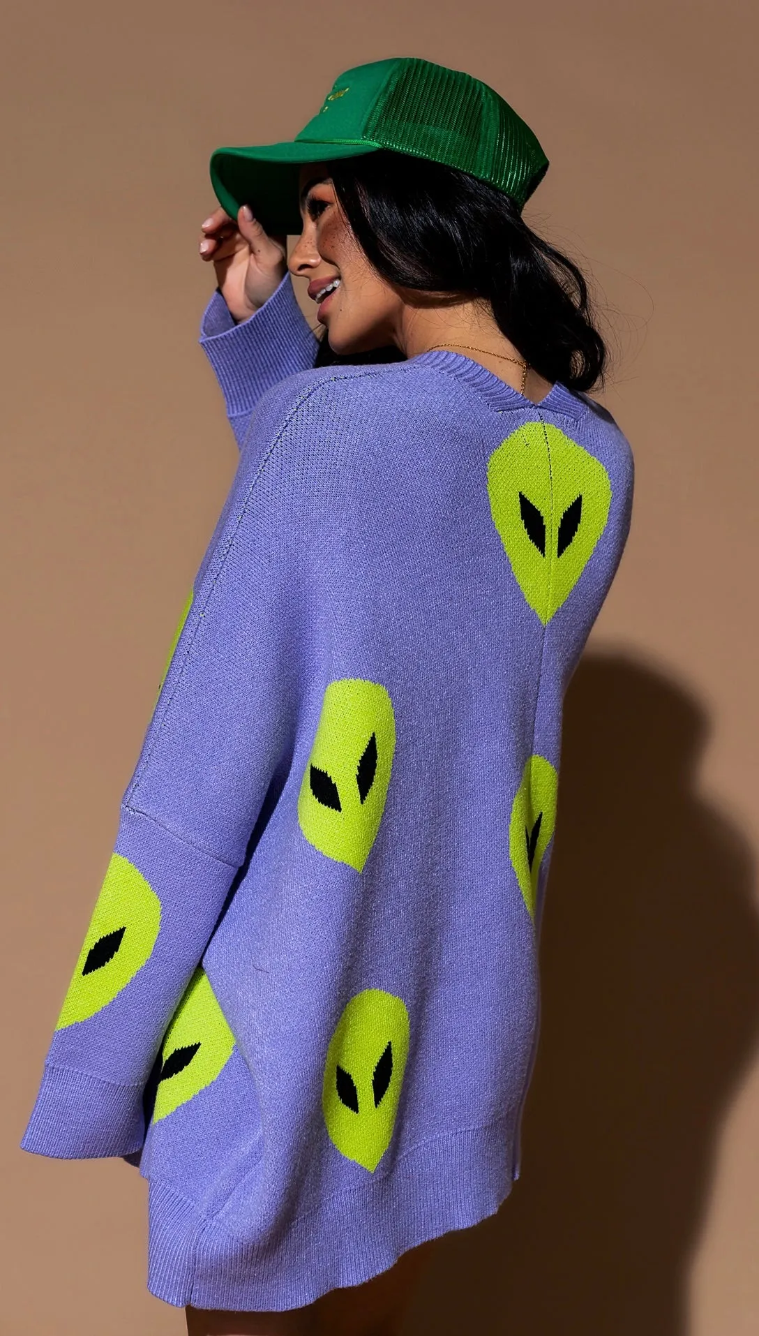 Too Cool For You Oversized Alien Cardigan in Lavender sold by Dressed In Lala product image thumbnail 3