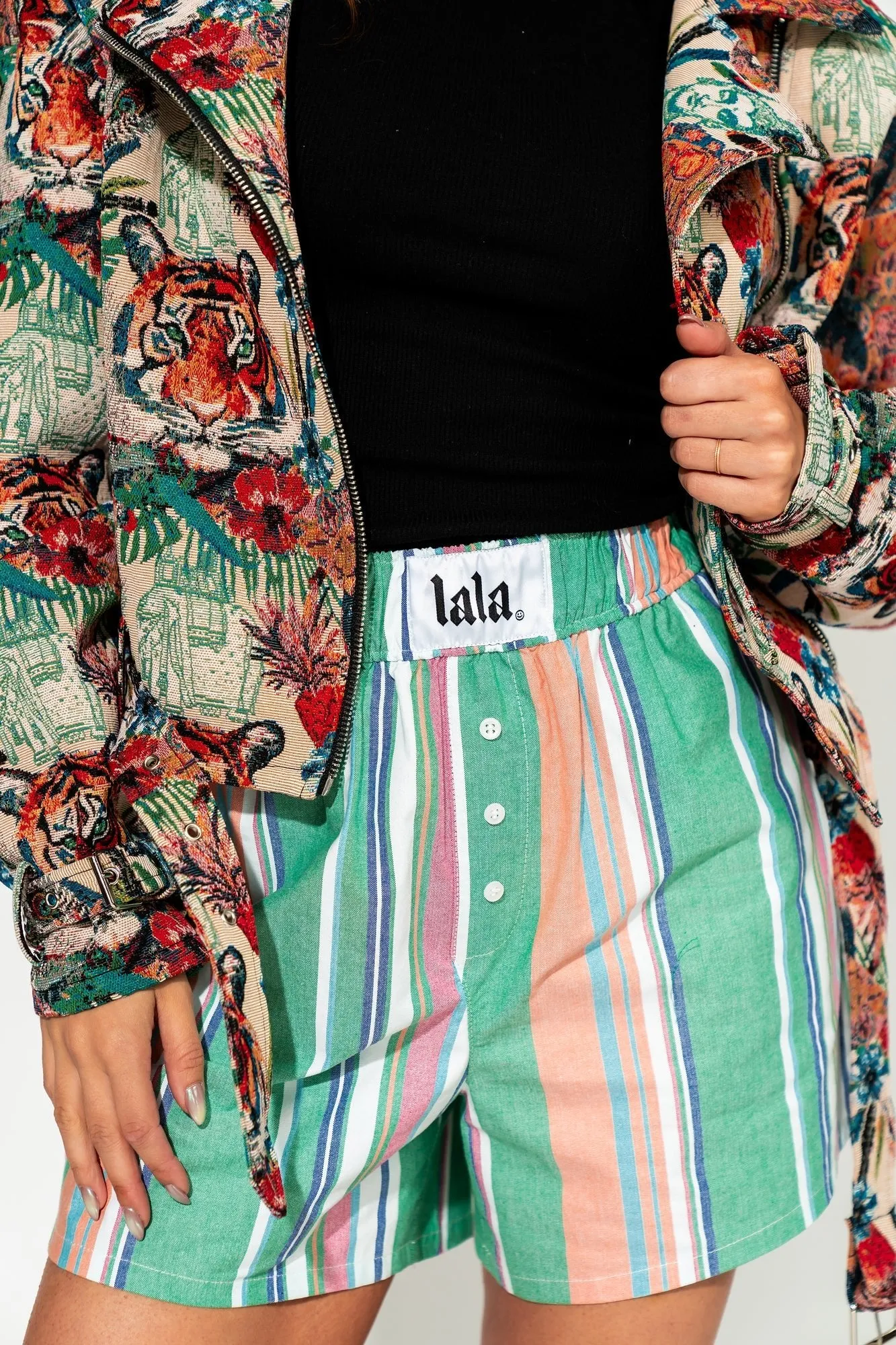 Good Fortune Boxer Shorts in Country Club Stripe sold by Dressed In Lala