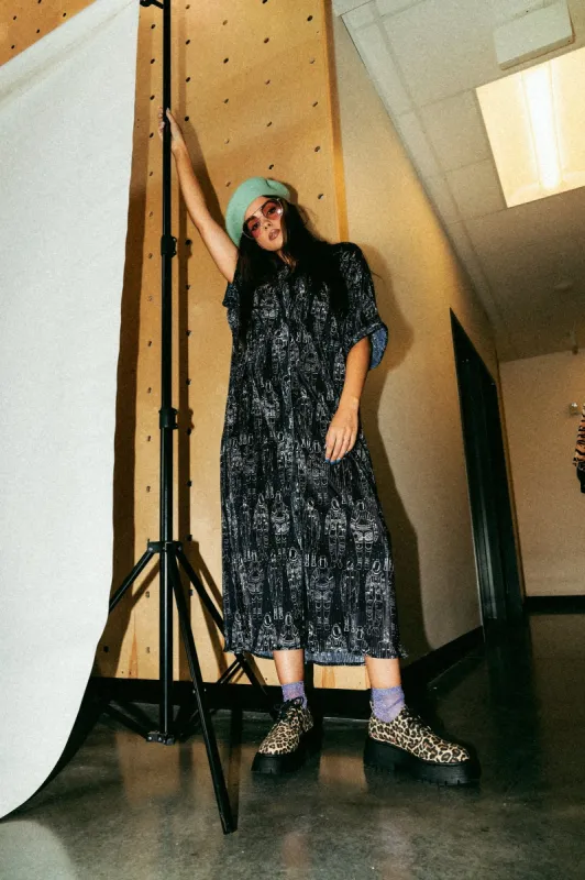 So Far So Good Oversized Plissé Dress in Interstellar Astronauts sold by Dressed In Lala