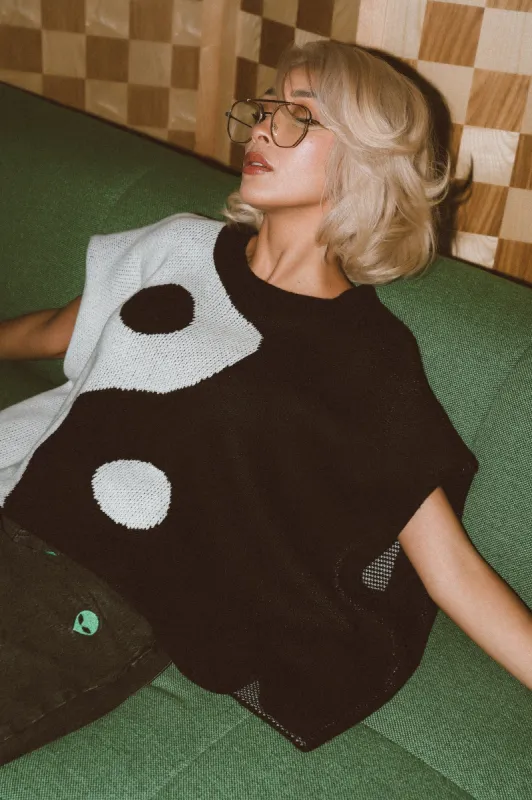 Lover Girl Knit Shoulder Pad Top in Yin and Yang sold by Dressed In Lala