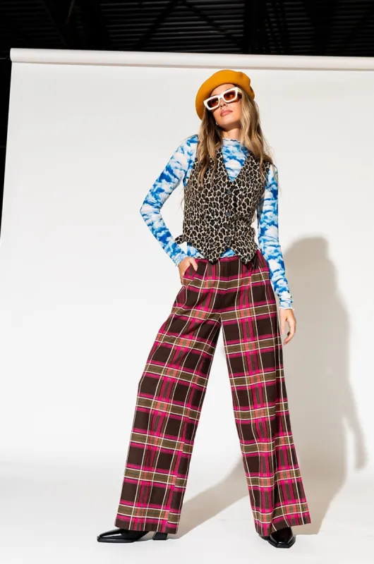 Lovers Lane Plaid Wide Leg Trousers in Pink sold by Dressed In Lala