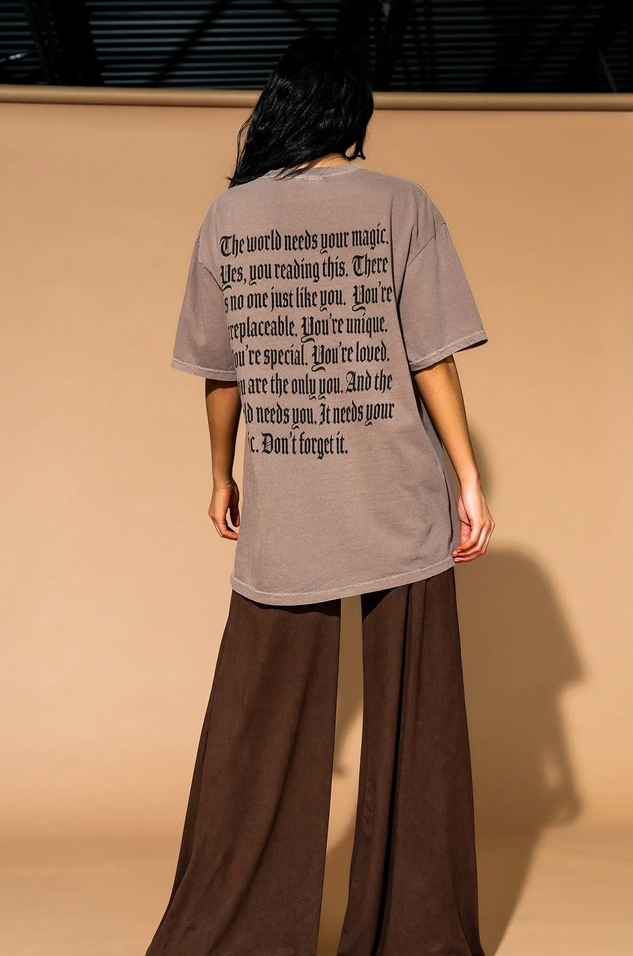LALA ORIGINAL: The World Needs Your Magic Mantra Oversized Tee in Cocoa sold by Dressed In Lala product image thumbnail 4