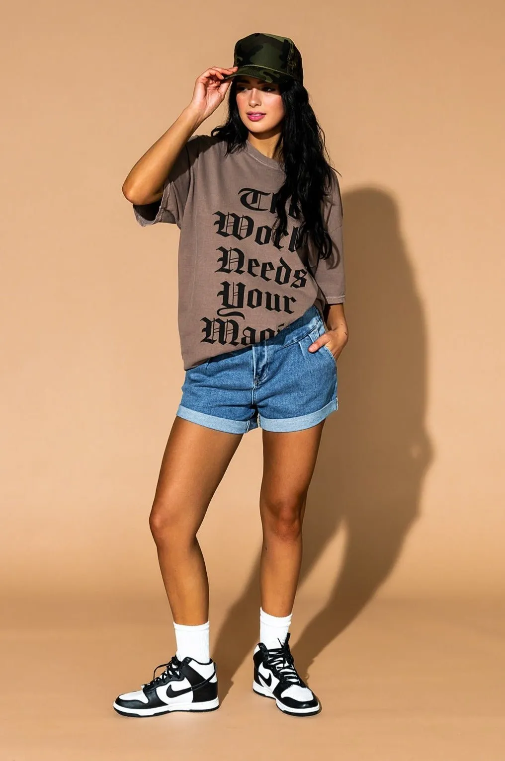 LALA ORIGINAL: The World Needs Your Magic Mantra Oversized Tee in Cocoa sold by Dressed In Lala product image thumbnail 2