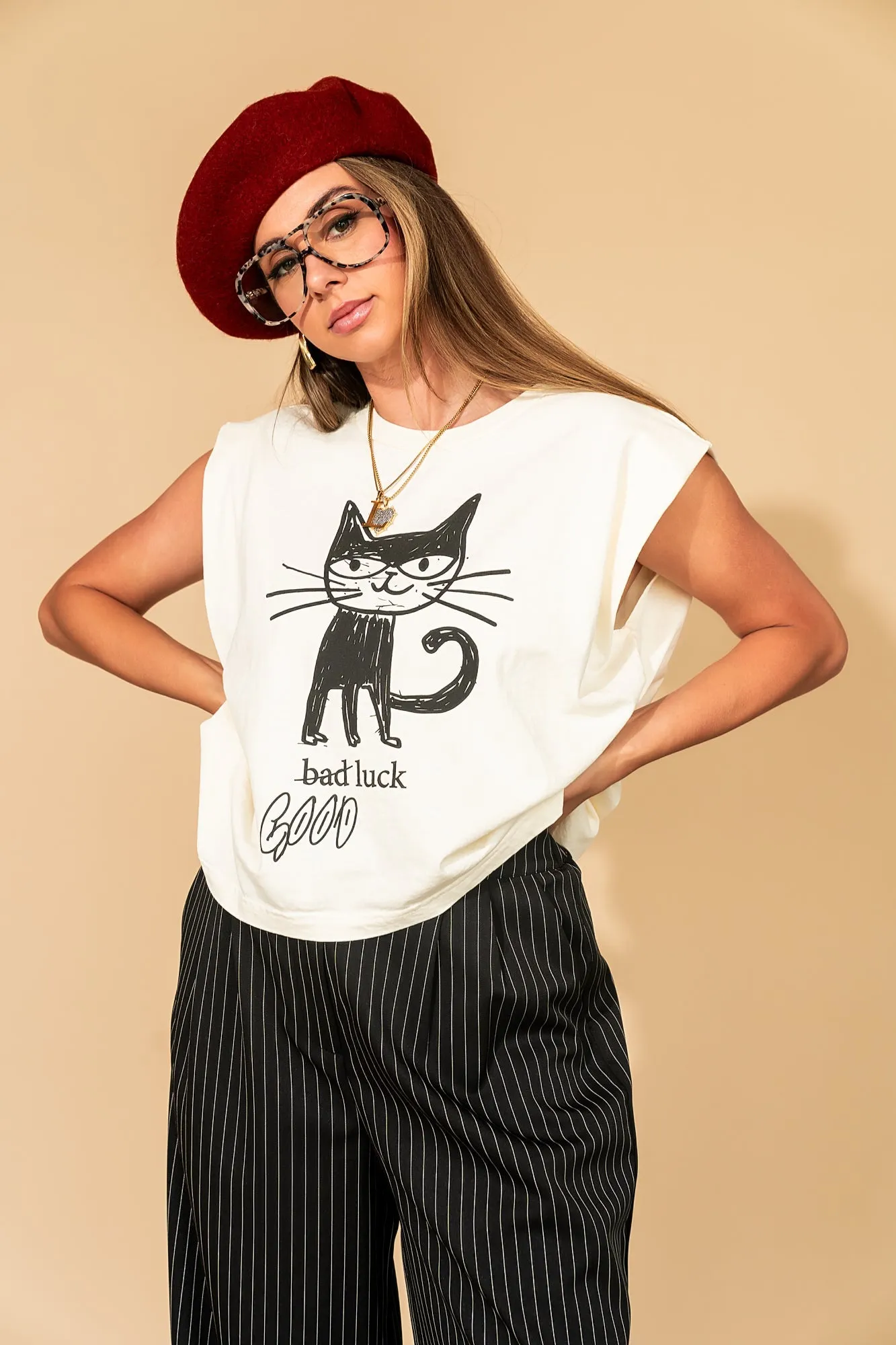 Good Luck Kitty Muscle Tee sold by Dressed In Lala product image thumbnail 2
