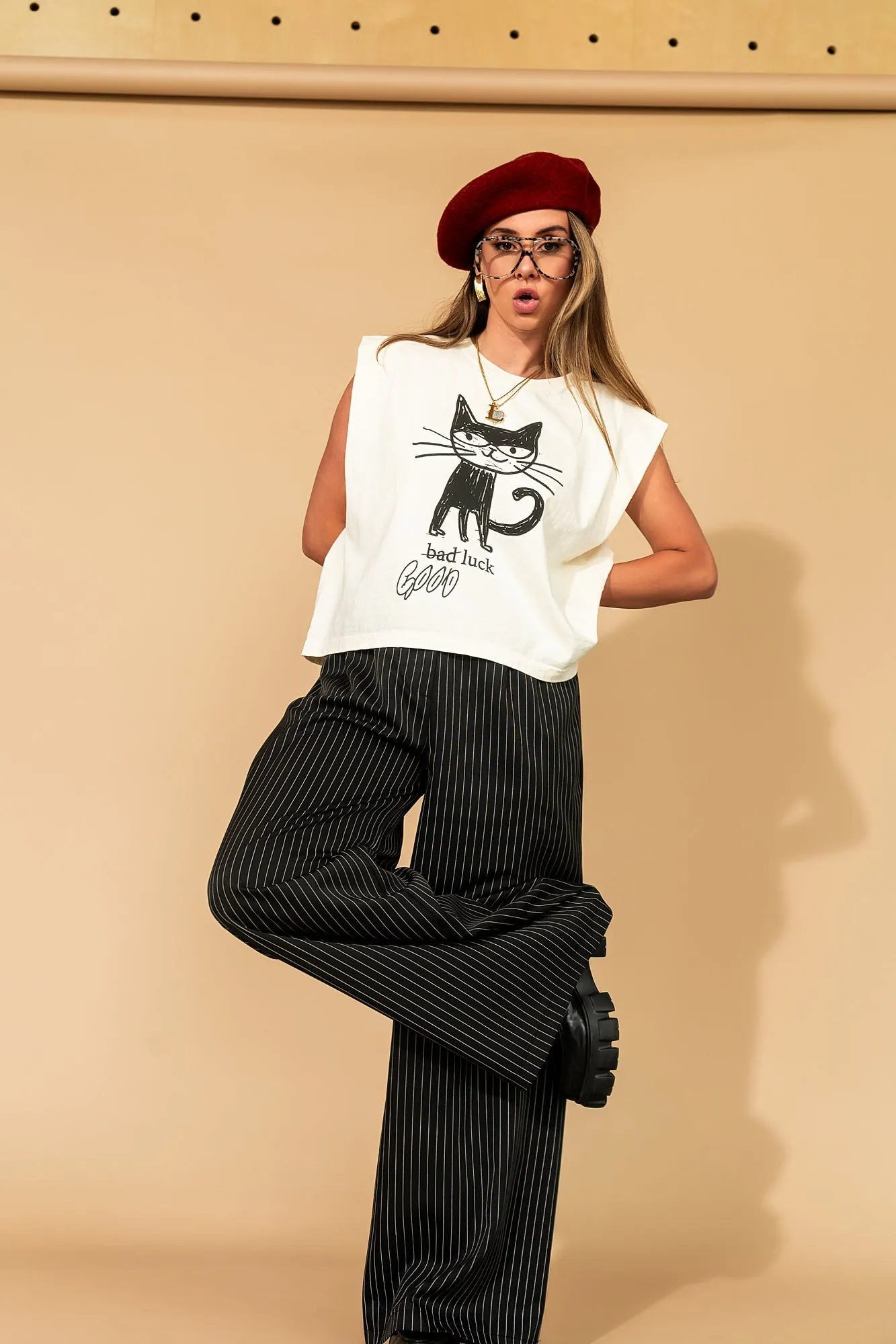 Good Luck Kitty Muscle Tee sold by Dressed In Lala product image thumbnail 3