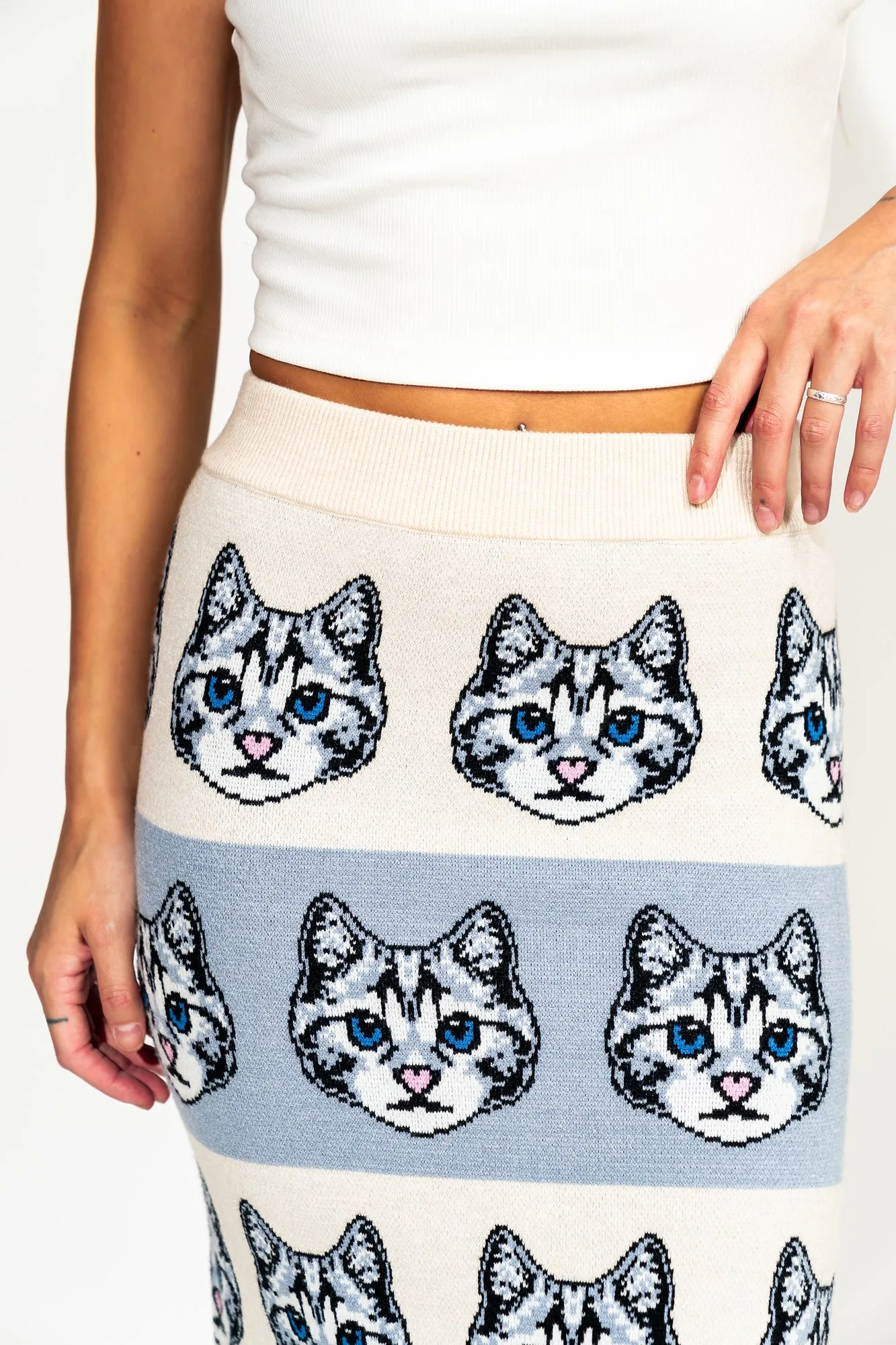 Pretty Kitty Knit Midi Skirt sold by Dressed In Lala product image thumbnail 4