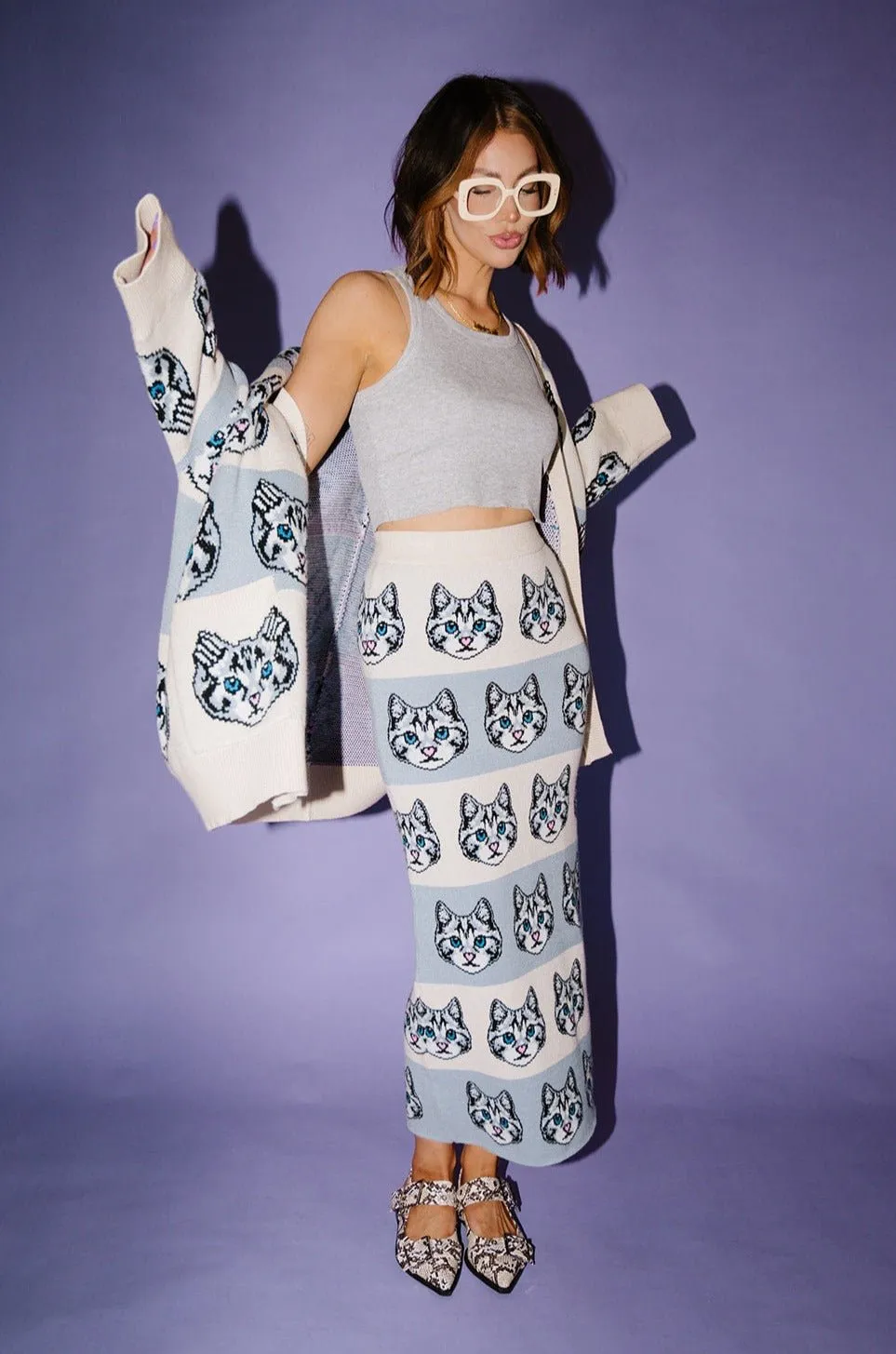 Pretty Kitty Knit Midi Skirt sold by Dressed In Lala product image thumbnail 5