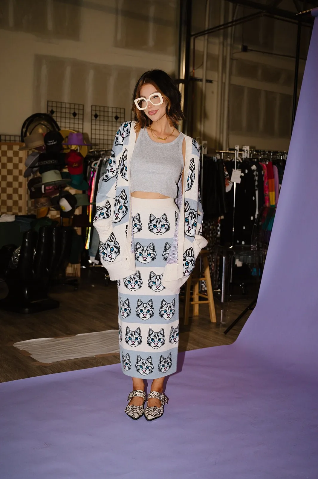 Pretty Kitty Knit Midi Skirt sold by Dressed In Lala product image thumbnail 2