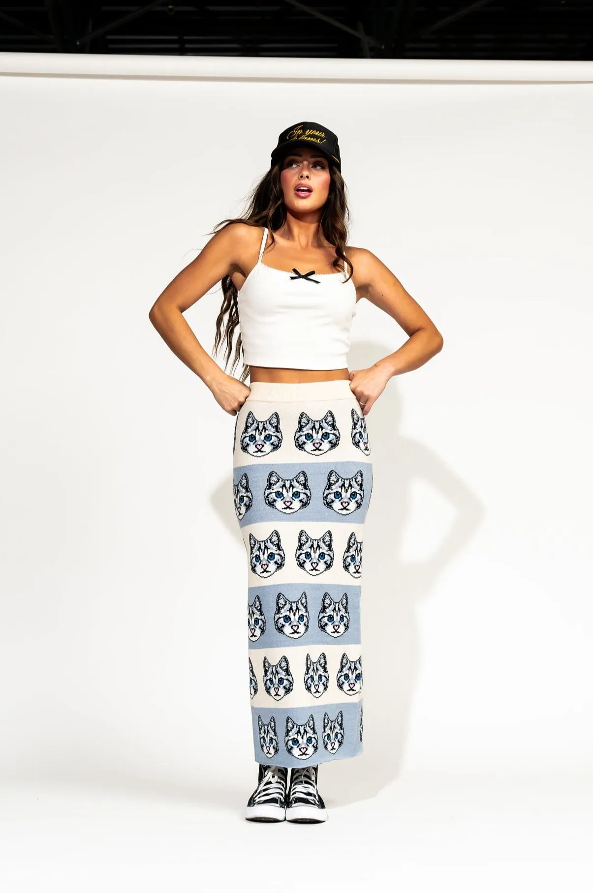 Pretty Kitty Knit Midi Skirt sold by Dressed In Lala product image thumbnail 3