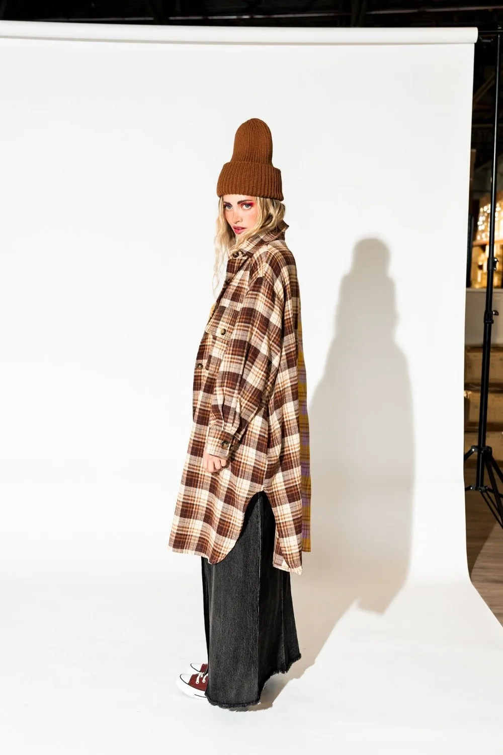 Zuri Oversized Grunge Flannel in Half + Half Yellow and Brown sold by Dressed In Lala product image thumbnail 5
