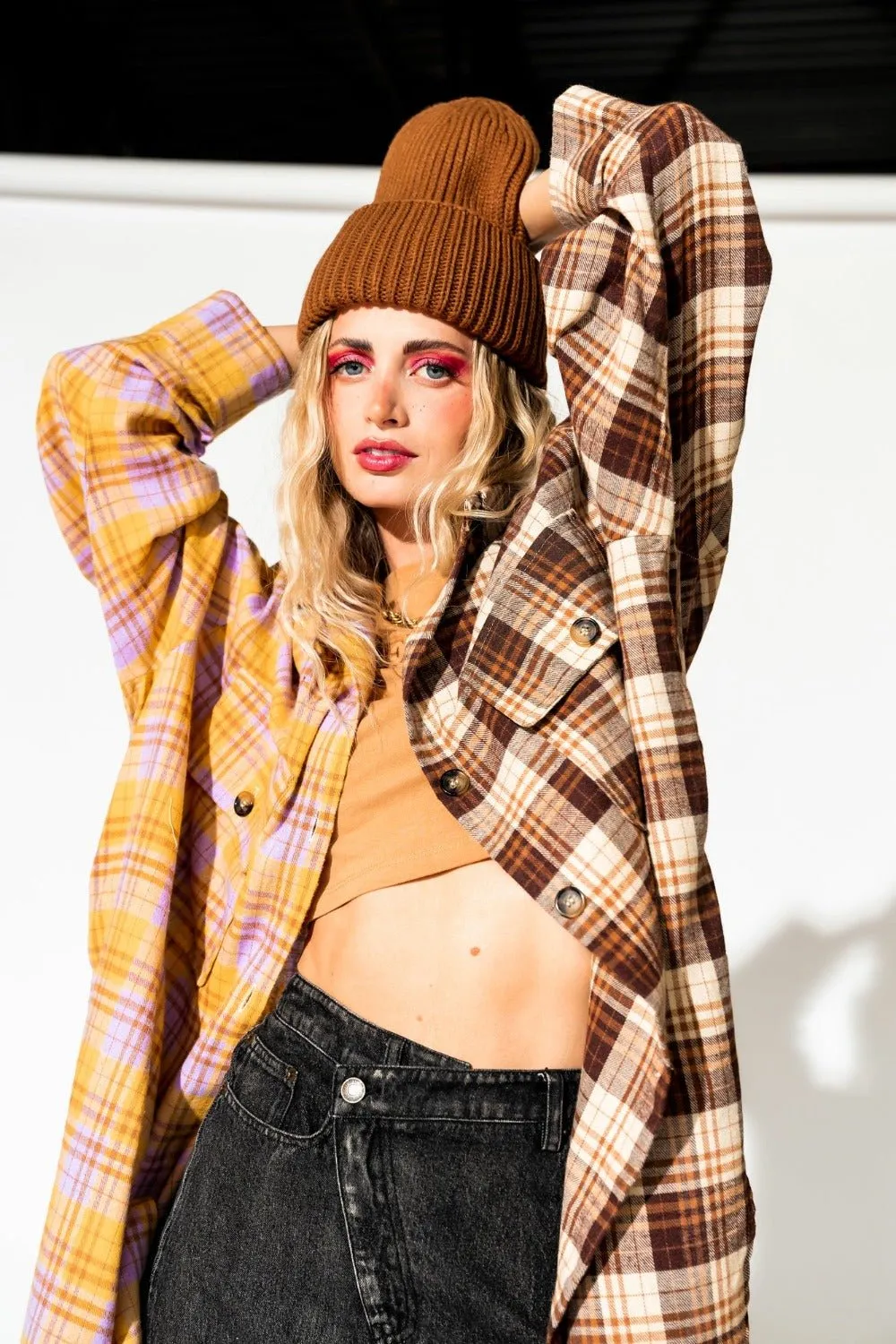 Zuri Oversized Grunge Flannel in Half + Half Yellow and Brown sold by Dressed In Lala product image thumbnail 3