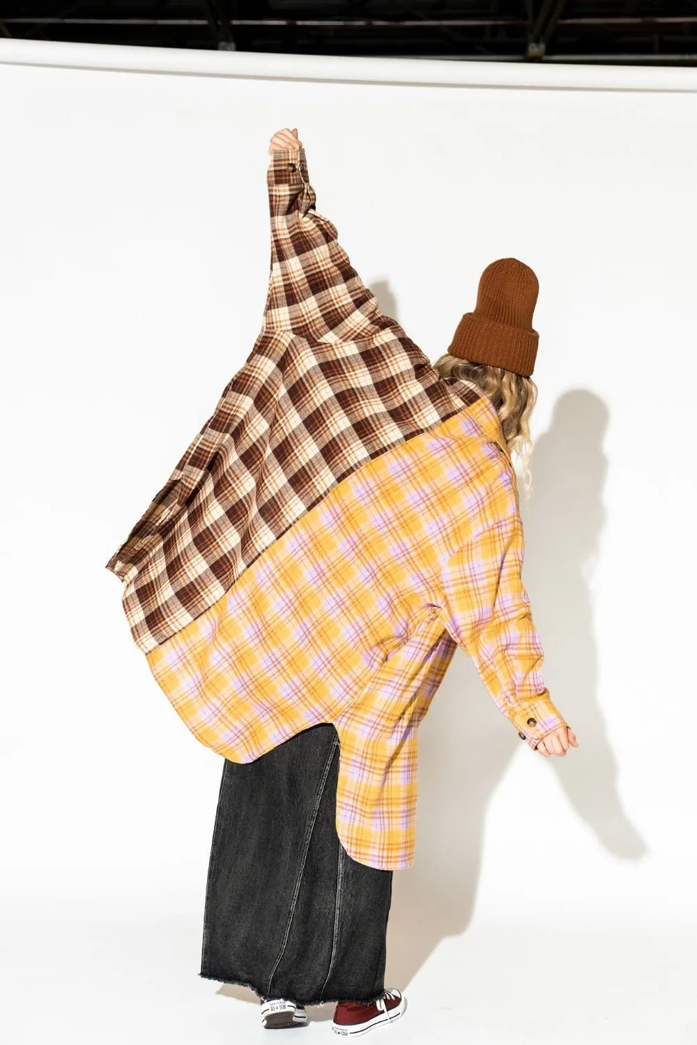Zuri Oversized Grunge Flannel in Half + Half Yellow and Brown sold by Dressed In Lala product image thumbnail 4