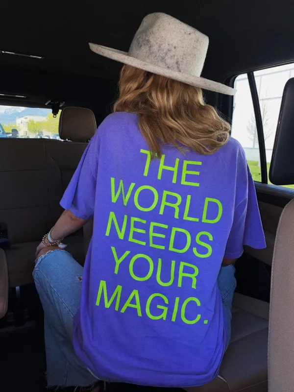 The World Needs Your Magic Tee in Lavender + Neon sold by Dressed In Lala
