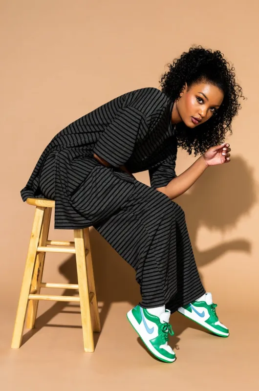 Leveled Up Ribbed Playsuit in Charcoal Stripe sold by Dressed In Lala