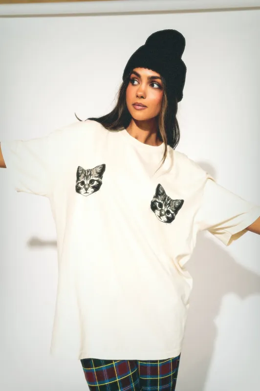 Show Me Your Kitties Oversized Tee in Ivory sold by Dressed In Lala