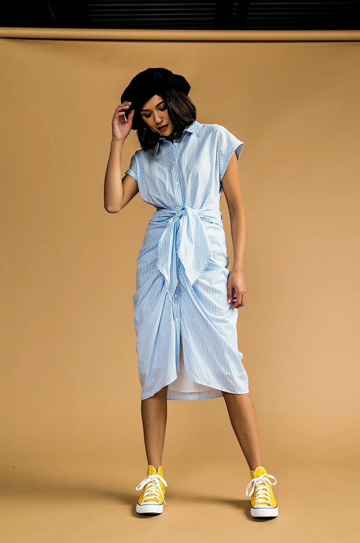 Stevie Striped Midi Dress in Sky sold by Dressed In Lala product image thumbnail 4