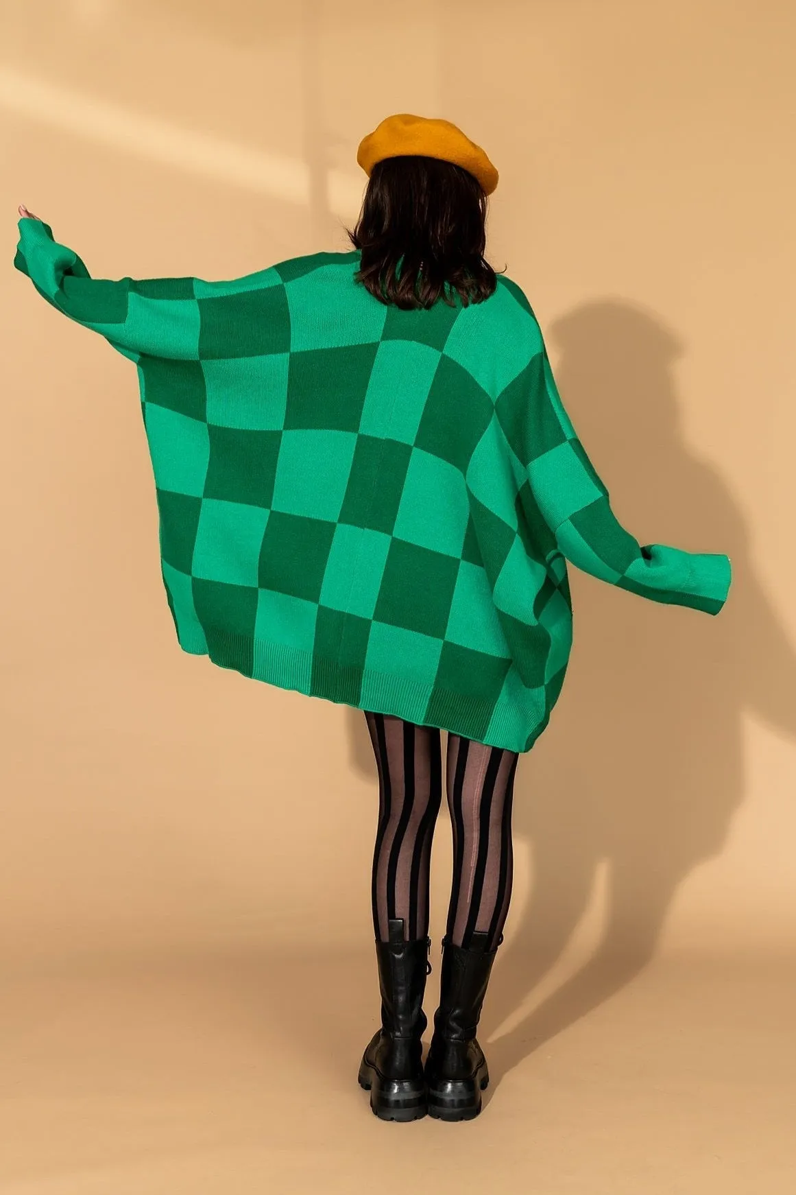 Love You Oversized Checkerboard Cardigan in Green Girl sold by Dressed In Lala product image thumbnail 3