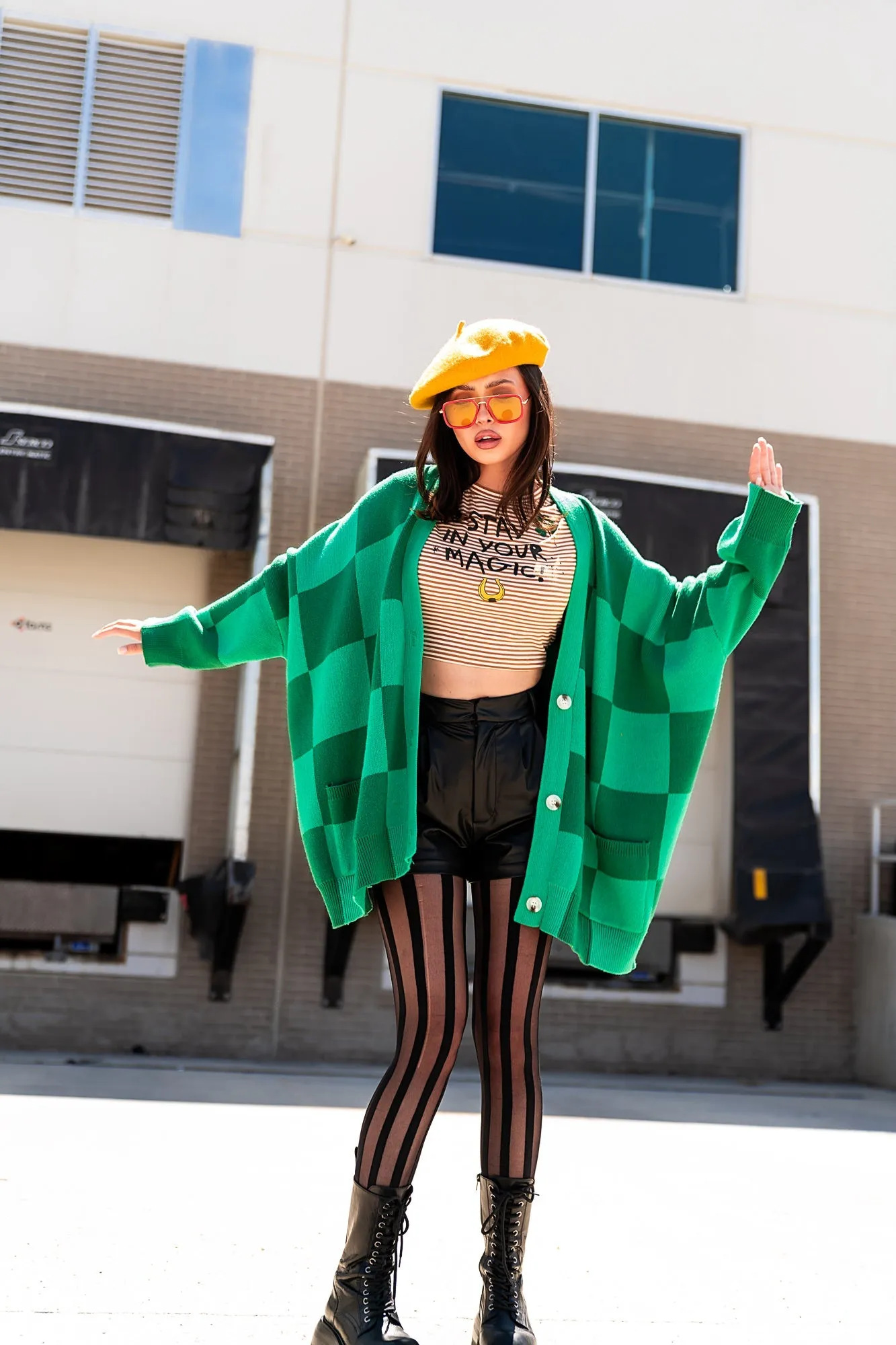 Love You Oversized Checkerboard Cardigan in Green Girl sold by Dressed In Lala product image thumbnail 4