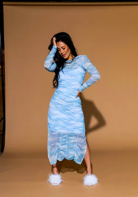 knee length dresses for ladies Butterfly Print Cloud Mesh Maxi Dress Summer Nights – Kawaii Stop main image 1