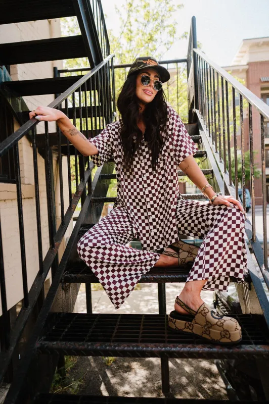 Dream So Big Satin Set in Brown Cream Check sold by Dressed In Lala