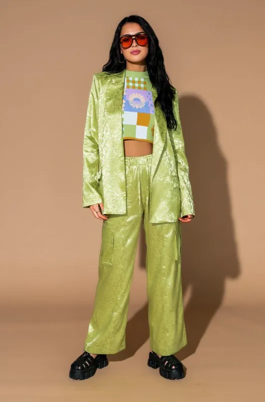 Lucky Girl Jacquard Floral Blazer + Cargo Pants Set in Kiwi sold by Dressed In Lala