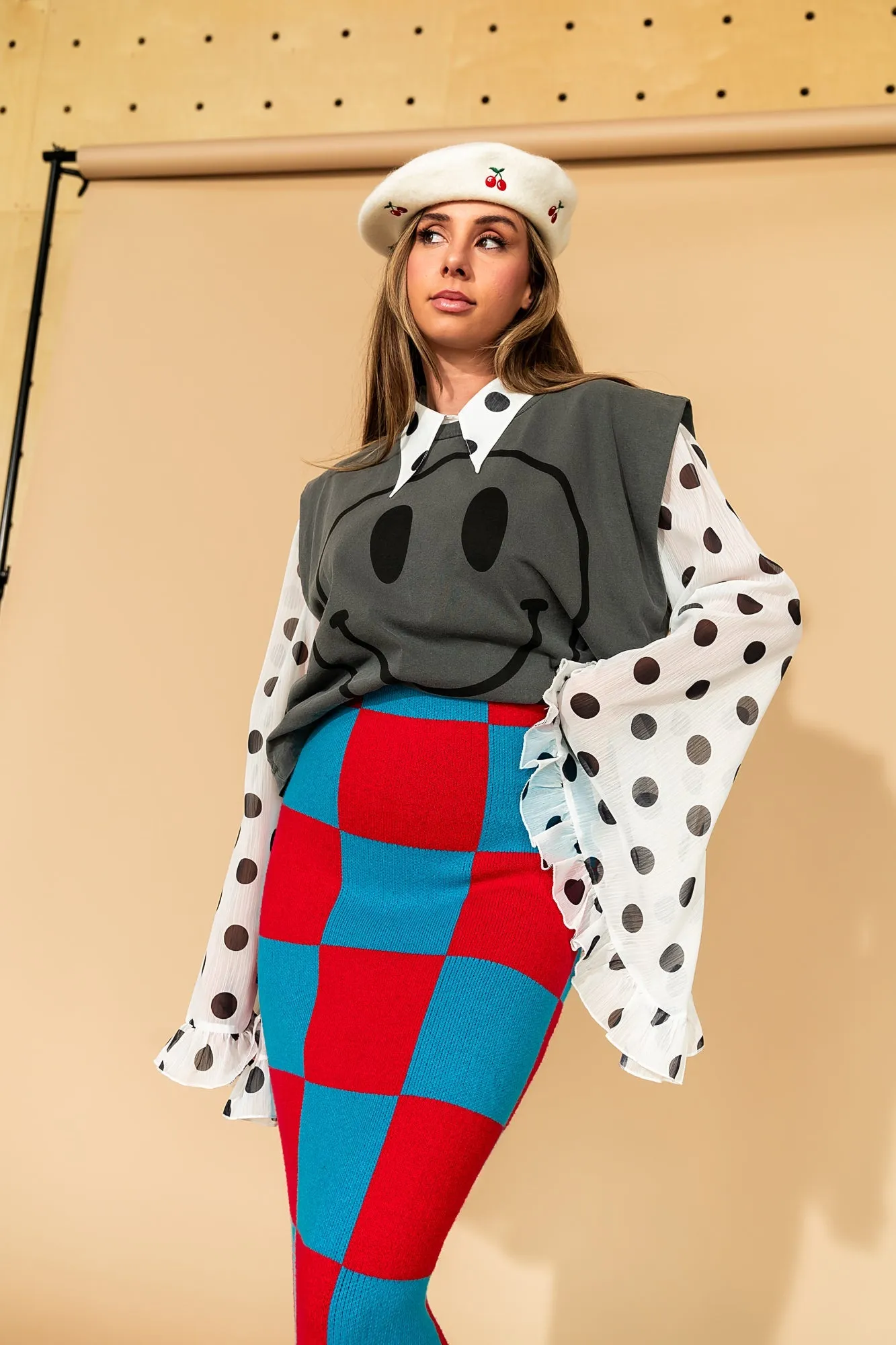 To The Stars Knit Skirt in Red + Blue Checkerboard sold by Dressed In Lala product image thumbnail 4