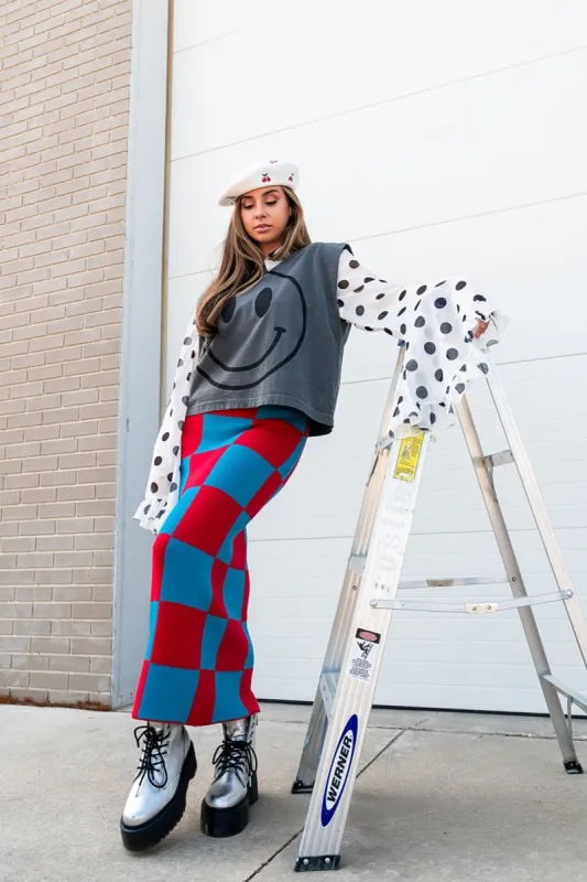 To The Stars Knit Skirt in Red + Blue Checkerboard sold by Dressed In Lala