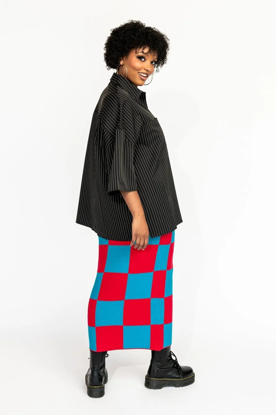 To The Stars Knit Skirt in Red + Blue Checkerboard sold by Dressed In Lala product image thumbnail 5