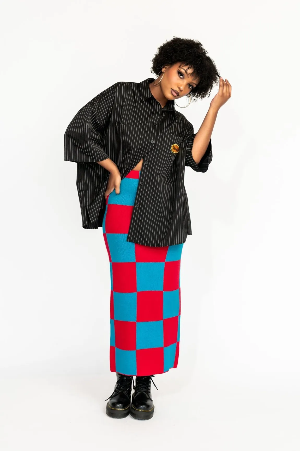To The Stars Knit Skirt in Red + Blue Checkerboard sold by Dressed In Lala product image thumbnail 2