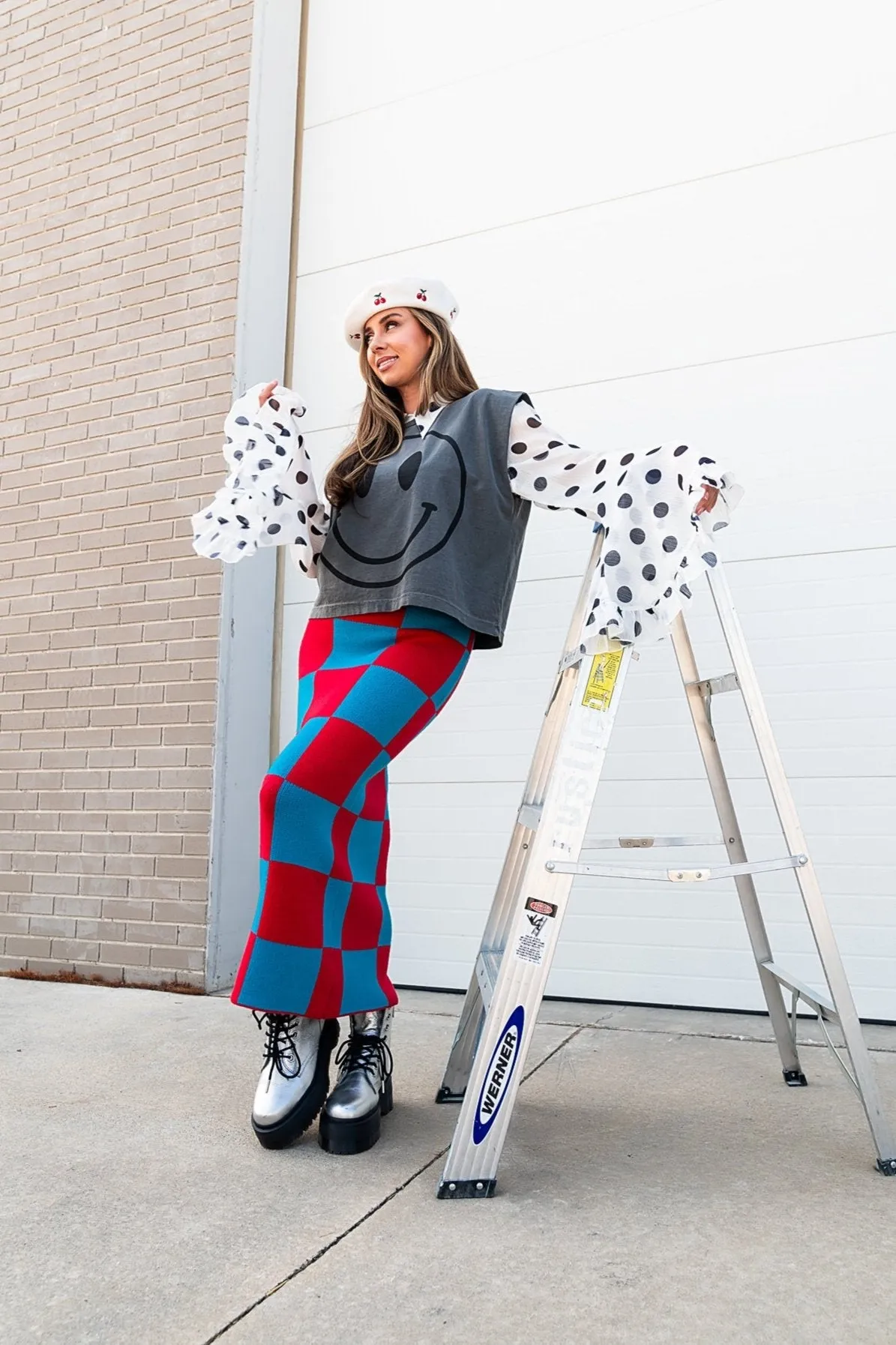 To The Stars Knit Skirt in Red + Blue Checkerboard sold by Dressed In Lala product image thumbnail 3