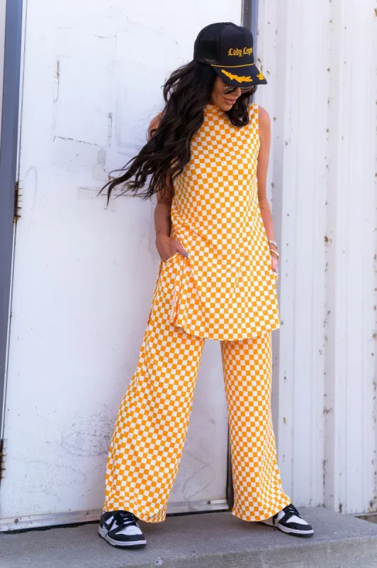 Gigi Sleeveless Ribbed Playsuit in Sunshine Check sold by Dressed In Lala