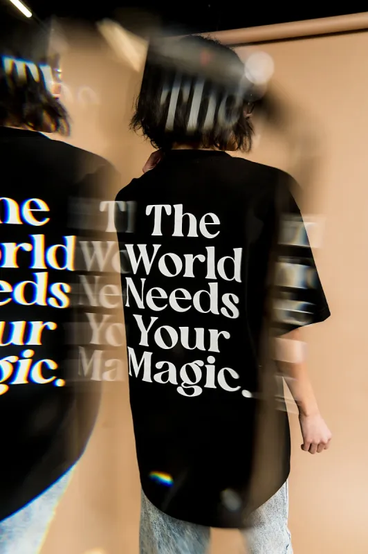 The World Needs Your Magic Oversized Tee in Black + White sold by Dressed In Lala