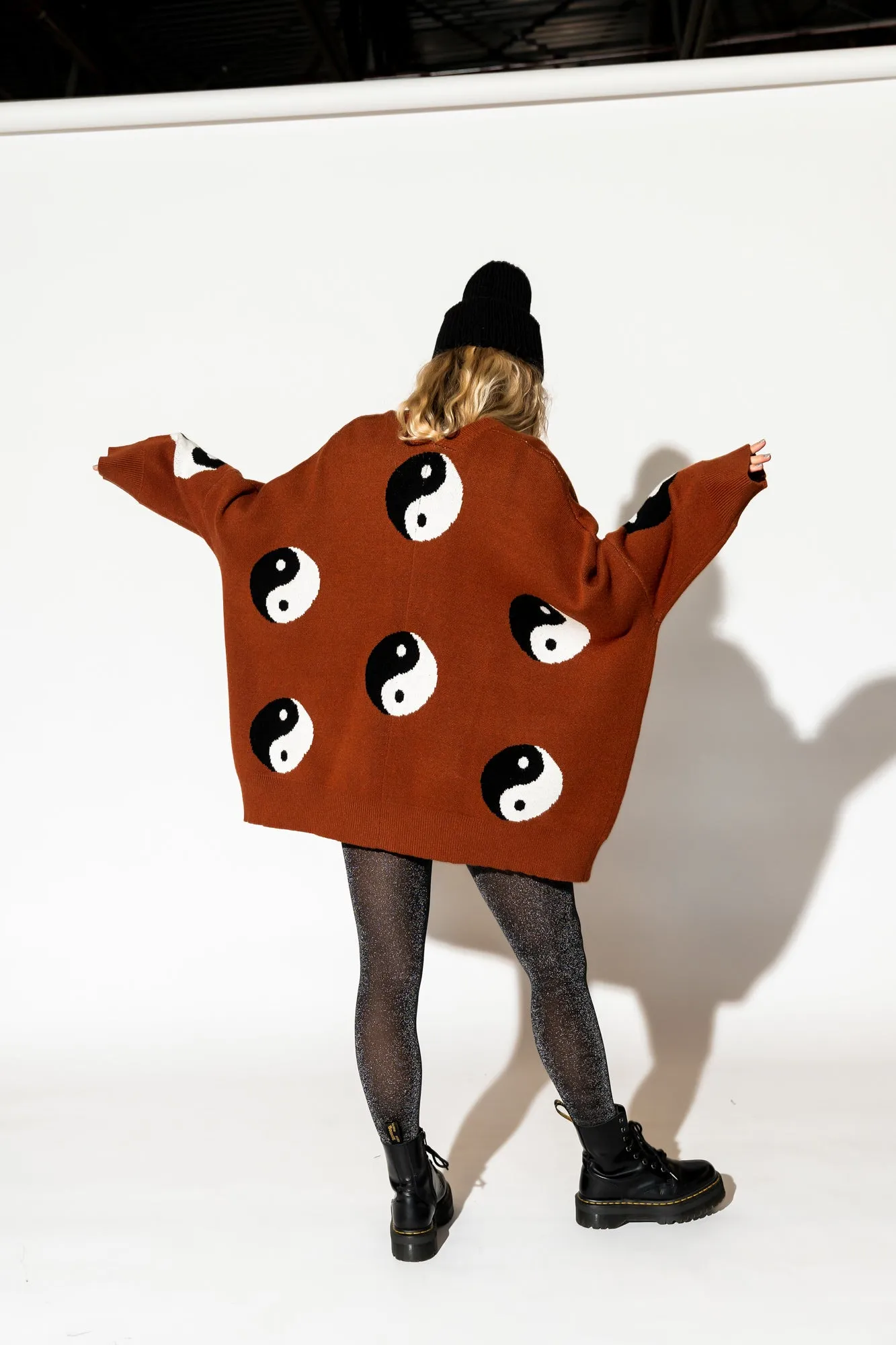 Main Character Energy Oversized Yin Yang Cardigan in Cinnamon sold by Dressed In Lala product image thumbnail 4