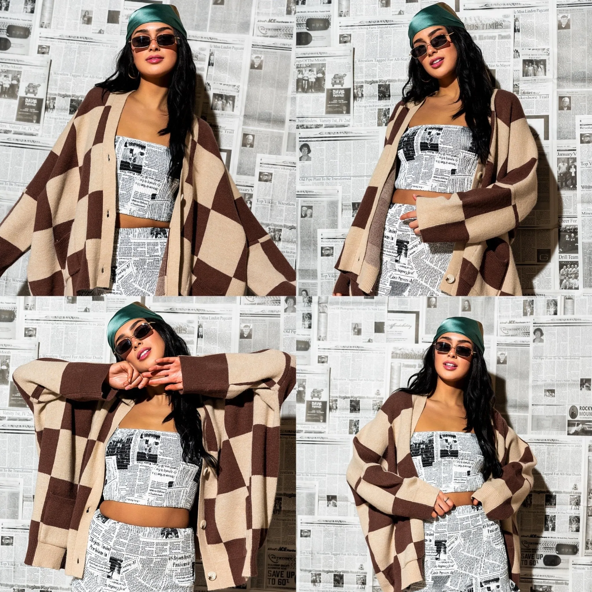 Love You Oversized Checkerboard Cardigan in Chai Latte sold by Dressed In Lala product image thumbnail 4