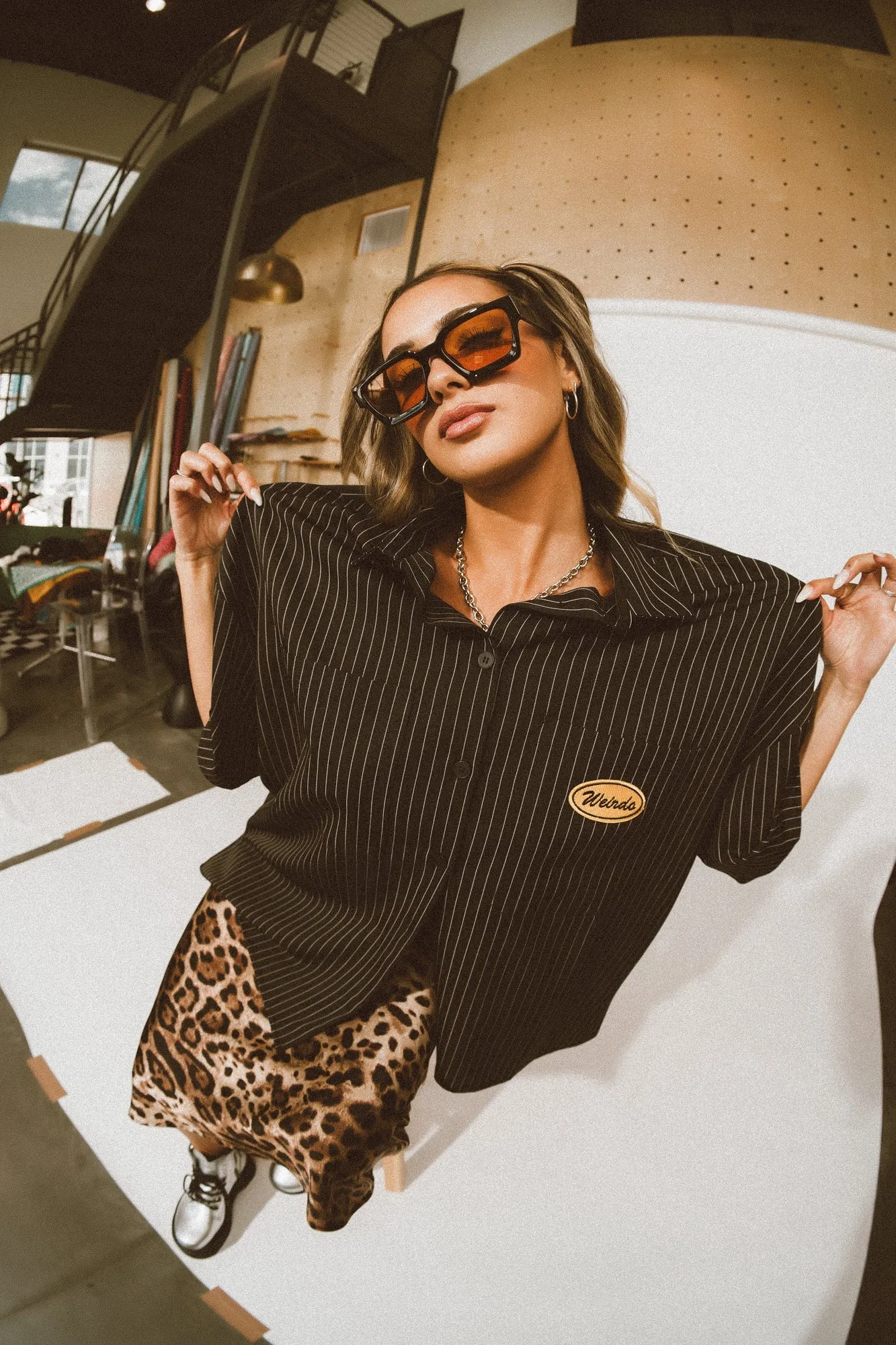 Hi I'm a Weirdo Oversized Work Shirt sold by Dressed In Lala product image thumbnail 4