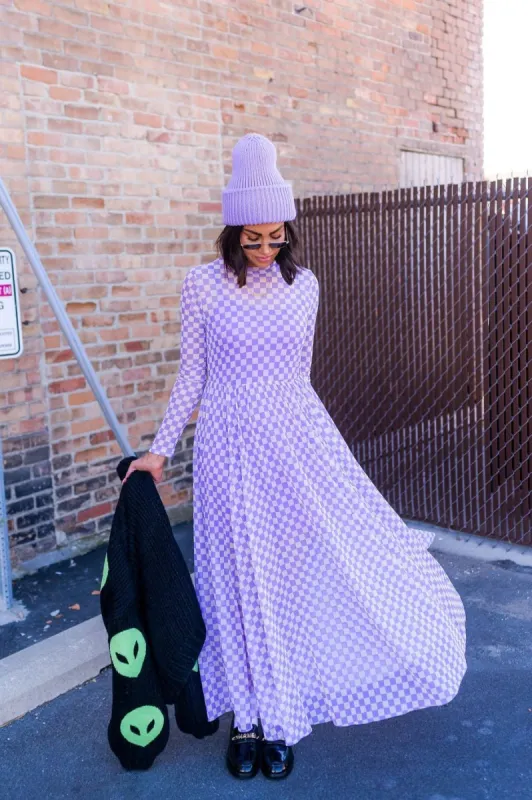 More You Mesh Maxi Dress in Lavender Checkerboard sold by Dressed In Lala
