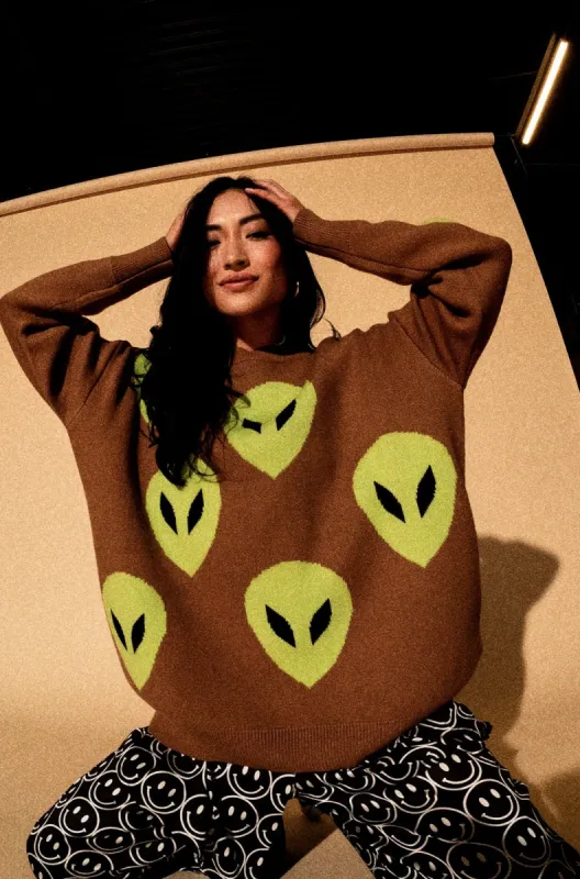 Too Cool For You Oversized Alien Knit in Coffee sold by Dressed In Lala